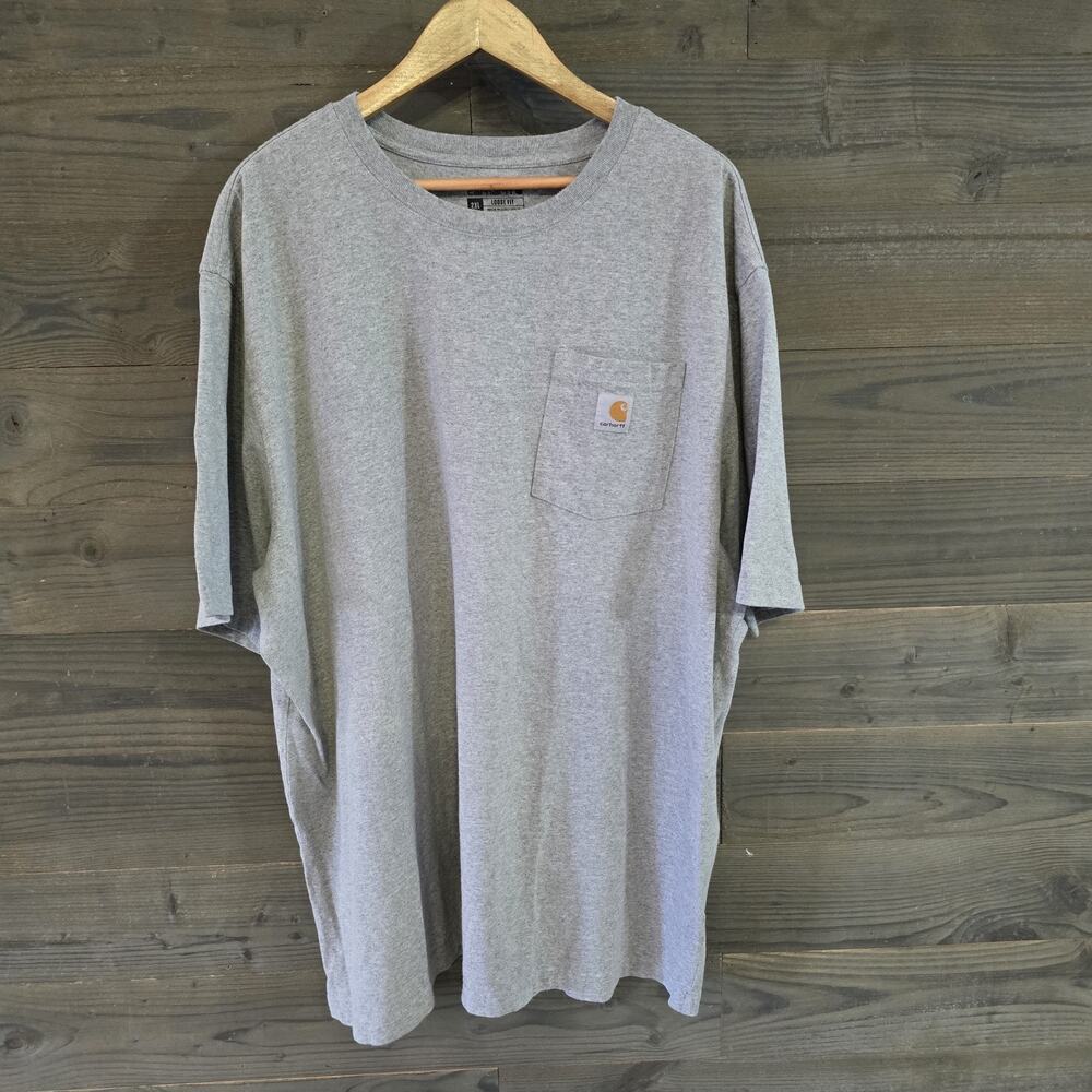 Carhartt Pocket T-Shirt Gray Loose Fit 2XL Heavyweight Workwear Logo Tee